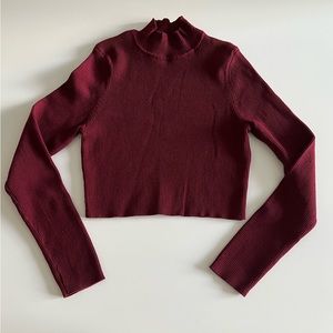 Maroon Long Sleeve Ribbed Crop Top